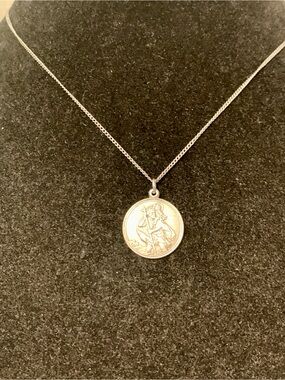 Sterling Silver Saint Christopher Round Medal Pendant Necklace - Silver